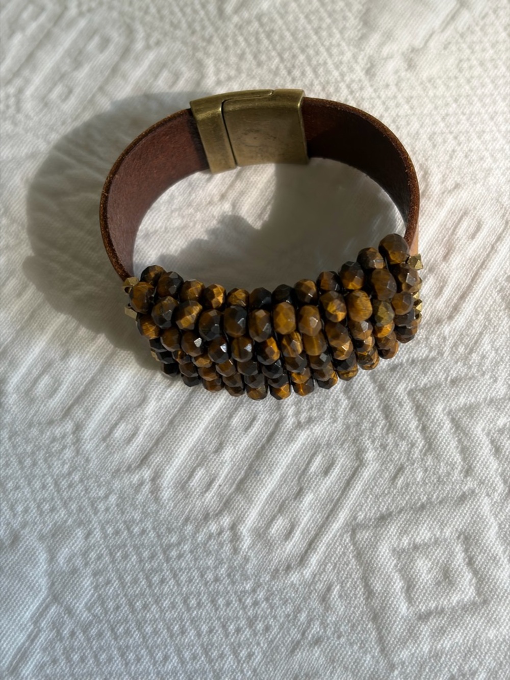 LN Garnet Hill Beaded Leather Cuff